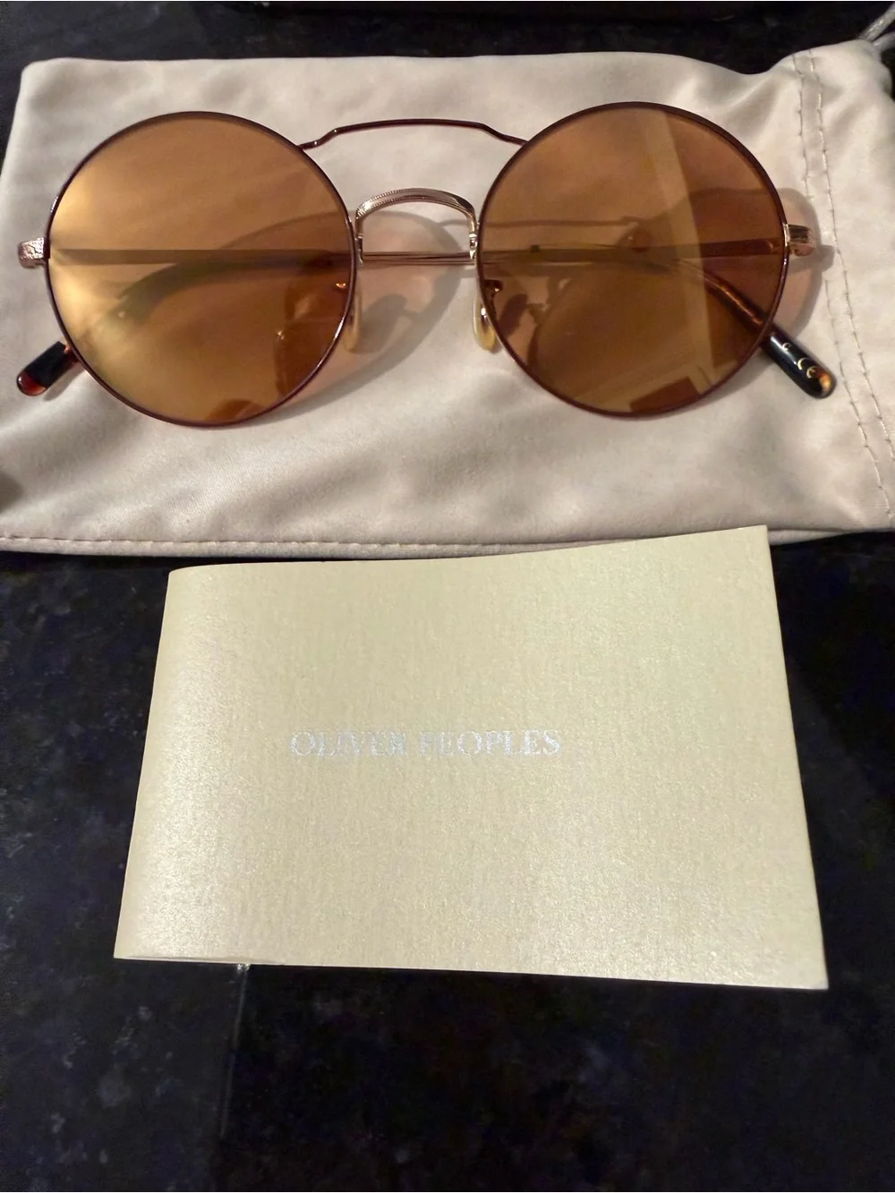 Oliver Peoples Round Metal Sunglasses with Amber Brown Lenses